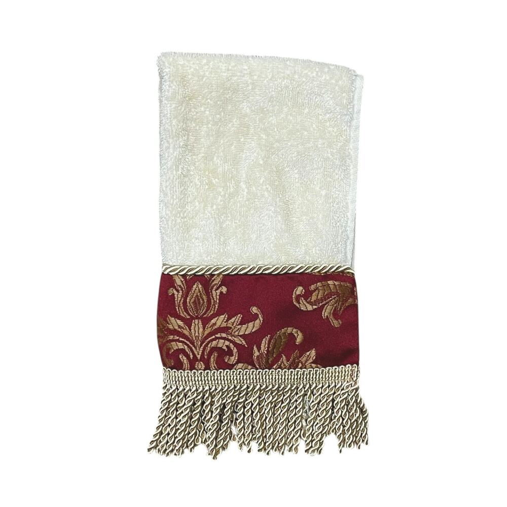 Croscill Burgundy Gold Hand Towel Tassel Fringe Damask Decorative Bathroom